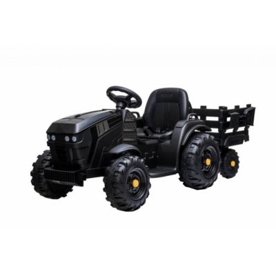 Tractor electric pentru copii Novokids Super Tytan Farmer XXL Negru cu acumulator, remorca, melodii si USB , varsta 3-8 ani , baterie 12V, 2 viteze, lumini