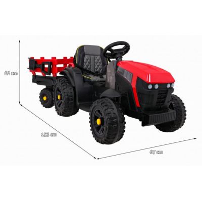 Tractor electric pentru copii Novokids Super Tytan Farmer XXL Rosu cu acumulator, remorca, melodii si USB , varsta 3-8 ani , baterie 12V, 2 viteze, lumini
