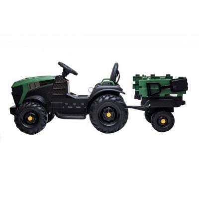 Tractor electric pentru copii Novokids Super Tytan Farmer XXL Verde cu acumulator, remorca, melodii si USB , varsta 3-8 ani , baterie 12V, 2 viteze, lumini