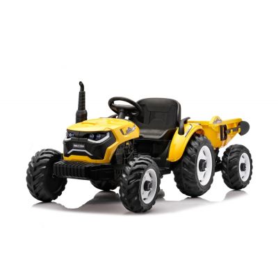 Tractoras electric pentru copii, Kinderauto 1804, 90W, 12V 10Ah, cu remorca basculabila, galben