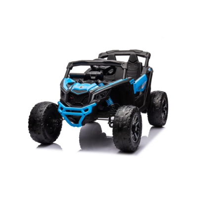 UTV electric pentru copii 2-5 ani Can-Am Maverick 800W 24V 4x4, cu roti moi, scaun tapitat, Telecomanda 2.4 GHz, faruri si stop cu lumini LED, Bluetooth, Radio FM (CA003) Albastru