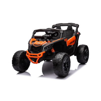 UTV electric pentru copii 2-5 ani Can-Am Maverick 800W 24V 4x4, cu roti moi, scaun tapitat, Telecomanda 2.4 GHz, faruri si stop cu lumini LED, Bluetooth, Radio FM (CA003) Portocaliu