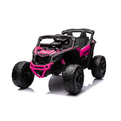 UTV electric pentru copii 2-5 ani Can-Am Maverick 800W 24V 4x4, cu roti moi, scaun tapitat, Telecomanda 2.4 GHz, faruri si stop cu lumini LED, Bluetooth, Radio FM (CA003) Roz