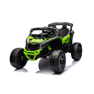 UTV electric pentru copii 2-5 ani Can-Am Maverick 800W 24V 4x4, cu roti moi, scaun tapitat, Telecomanda 2.4 GHz, faruri si stop cu lumini LED, Bluetooth, Radio FM (CA003) Verde