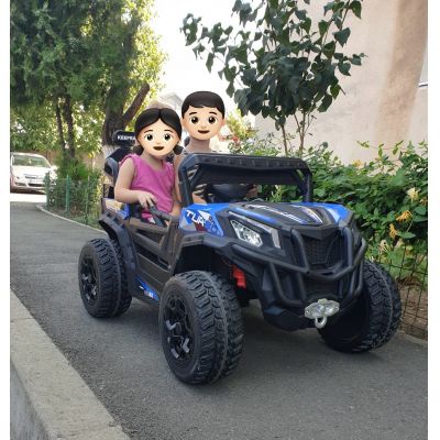 UTV electric pentru copii 2-7 ani Turbo RZR Lux 4x4 12V 120W cu roti eva scaun piele eco Telecomanda lumini led buggy electric copii 301 albastru