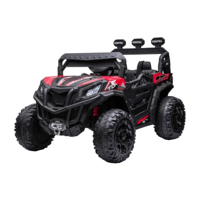 UTV electric pentru copii 2-7 ani Turbo RZR Lux 4x4 12V 120W cu roti eva scaun piele eco Telecomanda lumini led buggy electric copii 301 rosu