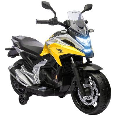 AIYAPLAY Motocicletă electrică pentru copii, Honda, 3 km/h, Muzică & Lumină, 3-6 ani, până la 30 kg, Galben | Aosom Romania