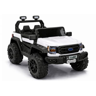 Masinuta electrica pentru copii 22F White, baterie 12V 10Ah, tractiune integrala 4 motoare x 45W, telecomanda 2.4G, roti EVA, scaun piele, bluetooth, USB, card microSD si MP3, faruri LED, 131 x 84 x 88 cm