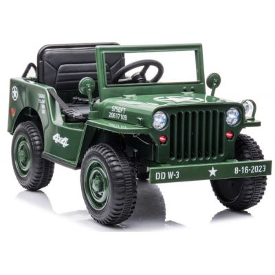 Masinuta electrica pentru copii Military Jeep JH-103 Green, cu 4 motoare de 45W, baterie 12V7Ah, faruri LED, roti EVA, telecomanda 2.4G, design autentic, panou multimedia USB, Bluetooth, dimensiune 110 x 60 x 58 cm