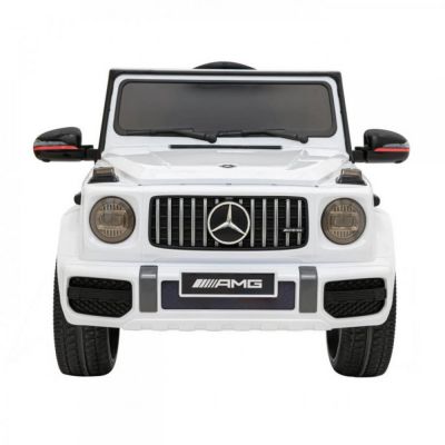 Masinuta electrica pentru copii Novokids Mercedes G63 AMG Alb, roti din cauciuc Eva, melodii si USB, usi cu deschidere, 12V, 2 viteze, lungime 120 cm, 2 motoare 550 W