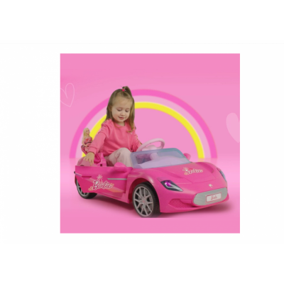Masinuta electrica pentru copii Peg Perego Barbie, cu telecomanda, lumini Led, radio cu muzica, viteza 3 kmh, 2 motoare de 30W