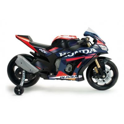 Motocicleta electrica pentru copii, 12V, licentiat Honda Competition, cu roti ajutatoare, design sport, 3-6 ani, maxim 50 kg