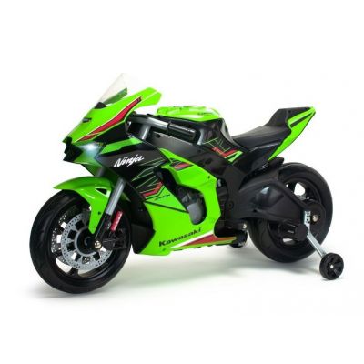 Motocicleta electrica pentru copii, 12V, licentiat Kawasaki Ninja ZX-R10 Verde, cu roti ajutatoare, 3-6 ani