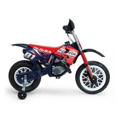 Motocicleta electrica pentru copii, 6V, licentiat Repsol, tip cross, cu roti ajutatoare, 3-6 ani