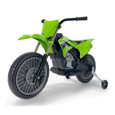 Motocicleta electrica pentru copii Injusa Kawasaki KX85 Verde, 12V, cu licenta, roti ajutatoare, tip cross, 3-5 ani