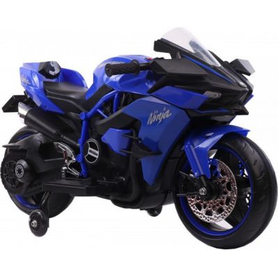Motocicleta electrica pentru copii Novokids Ninja Premium Motocross Albastru, viteza din maner, maxim 30 kg, melodii si lumini Led, bluetooth, roti ajutatoare