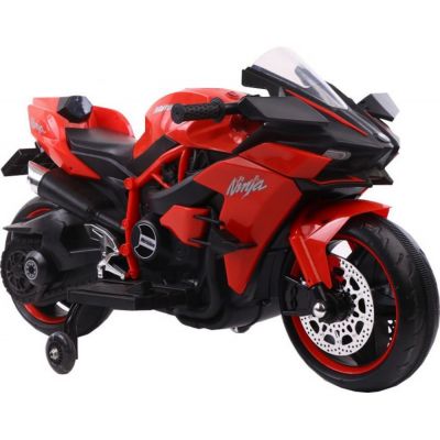 Motocicleta electrica pentru copii Novokids Ninja Premium Motocross Rosu, viteza din maner, maxim 30 kg, melodii si lumini Led, bluetooth, roti ajutatoare
