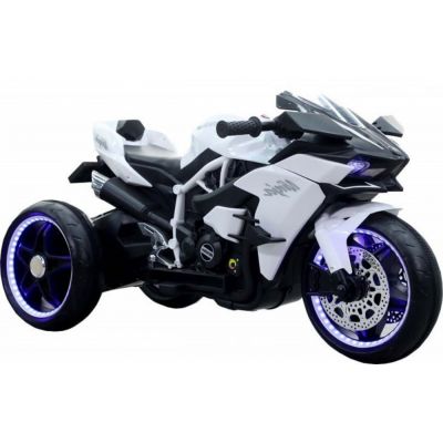 Motocicleta electrica pentru copii Novokids Ninja Trio Motocross Alb, maxim 30 kg, melodii si lumini Led, bluetooth, 3 roti