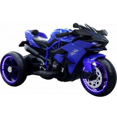 Motocicleta electrica pentru copii Novokids Ninja Trio Motocross Albastru, maxim 30 kg, melodii si lumini Led, bluetooth, 3 roti