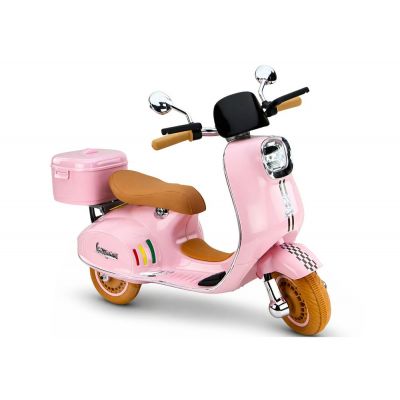 Scooter electric pentru copii Vespa XW-05 Pink, motorizare 2 x 35W, faruri LED frontale, panou muzical cu intrare MP3 si USB, 94 x 46 x 63 cm